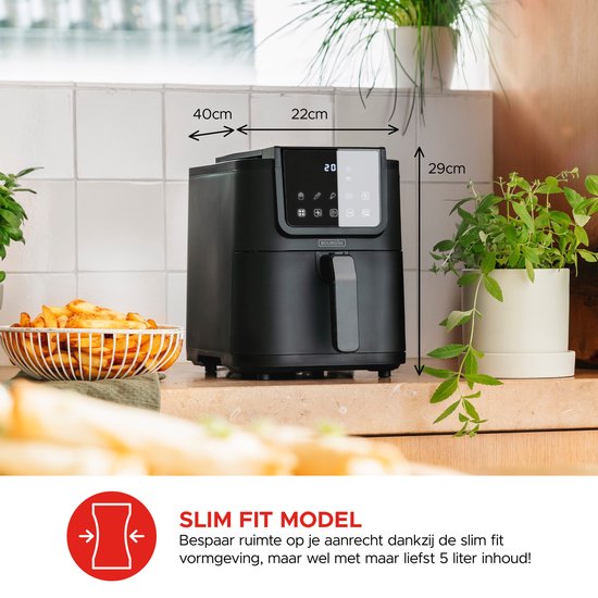 Bourgini Slimfit Airfryer Pure XL - Heteluchtfriteuse - 5 liter - 1500W - PFAS vrij