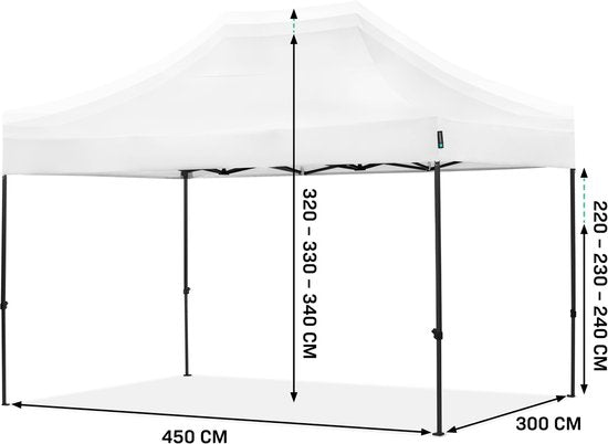 VONROC Partytent - 3x4.5 m – Premium easy-up Partytent – Modulair ontwerp - Opvouwbaar – Waterdicht – Stalen Frame - 50+ UV Bescherming - Incl. Opbergtas - Wit