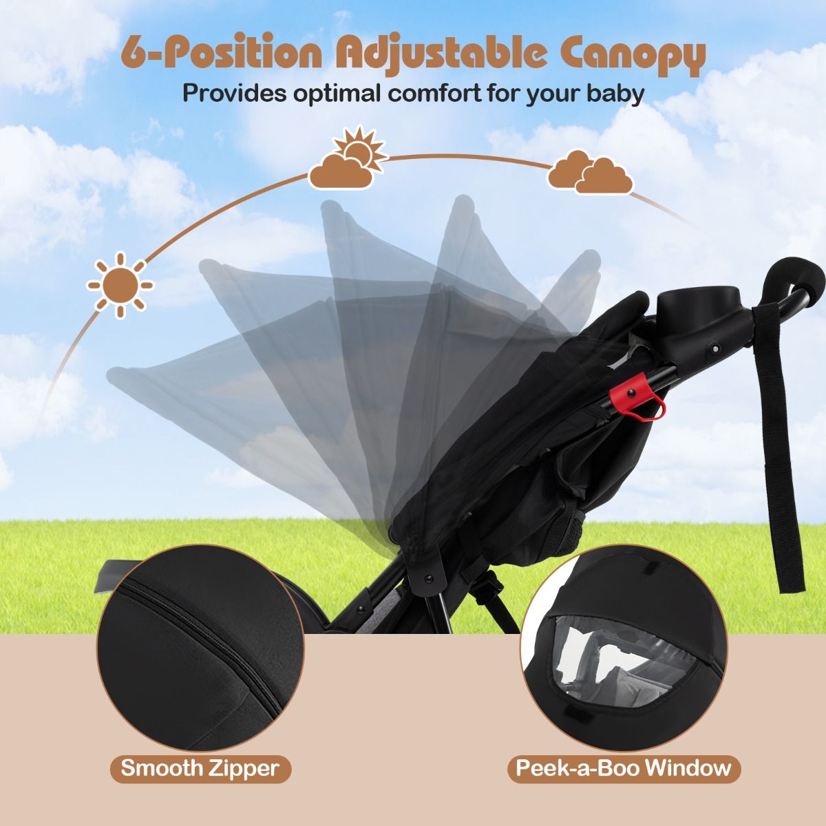 Coast Joggingbuggy - Opvouwbare kinderwagen - Verstelbare zonnekap - Kantelbare zitting - Zwart
