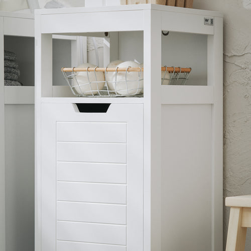 SoBuy Badkamerkast met 1 lade - Incl. 1 uitneembare wasmand - 30 x 30 x 90 cm - Max. 15KG - Wit
