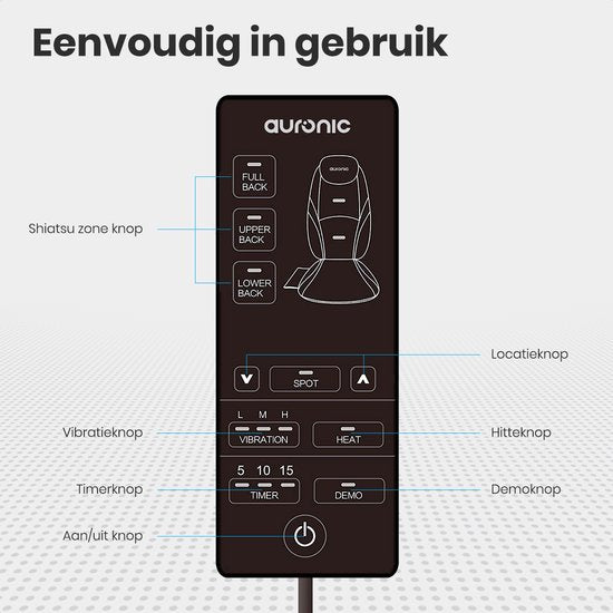 Auronic Shiatsu Massagekussen - Massagestoel - Massage Rug - Infrarood - Massage apparaat - Massage Stoel - Zwart