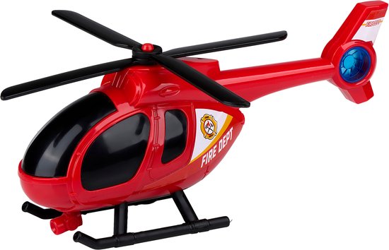 Eddy Toys Brandweerwagen Set 3 Stuks - Brandweerwagen Set met Oplegger, Helikopter en Brandweerauto - Speelgoed Auto, Helikopter en Brandweerauto Met Licht en Geluid - Brandweer - Rood