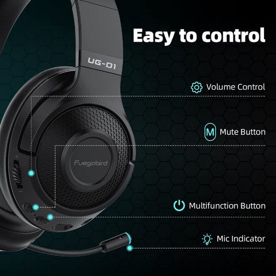 Fuegobird UG-01 2.4GHz Draadloze Gaming Headset - Bluetooth koptelefoon - Multiplatform - Geschikt voor PS4/PS5, Nintendo Switch - Zwart