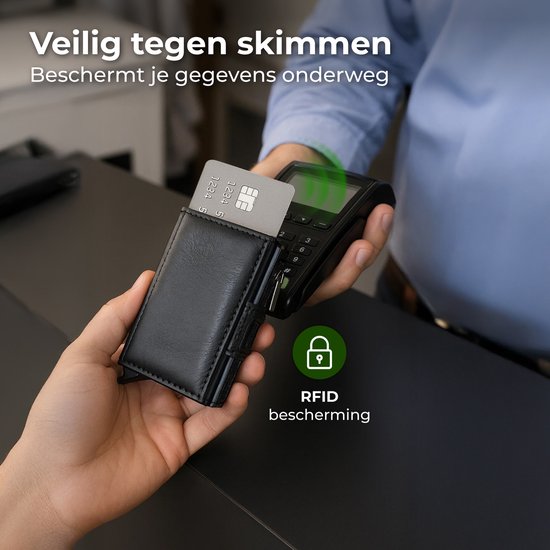 Nuvance Pasjeshouder - Kaarthouder uitschuifbaar met RFID Bescherming - 10 Pasjes - Pasjeshouders Mannen & Vrouwen - Zwart