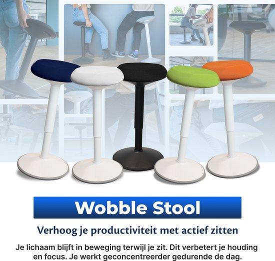 Backerz Wiebelkruk - Ergonomische Wiebel Stoel hoogte 55-80cm - Balanskruk - Zit Sta kruk - Zadelkruk Blauw