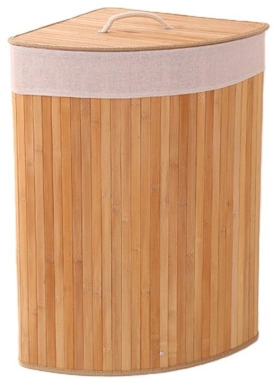 Ceruzo Bamboe Wasmand - Hoek Model - 72L - Vouwbaar - Deksel - 35 x 35 x H 60 cm- Naturel