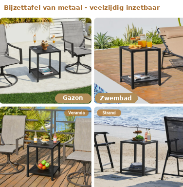 Yaheetech Bijzettafel - Tuintafel Zwart 45 x 45 x 54 cm