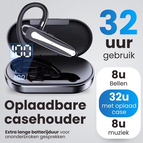 Otiume Draadloze Headset PRO - Noise Canceling – Incl Oplaadkoffer - Bluetooth 5.3 - Bluetooth Headset – Handsfree Bellen Auto - Oortjes Draadloos met Microfoon
