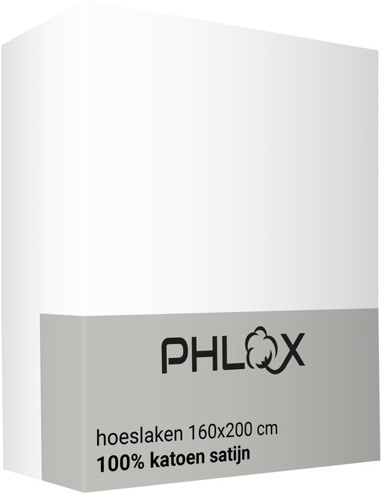 PHLOX Hoeslaken - 100% Katoen Satijnen (300 TC) - Tweepersoons 160x200 cm - Zacht & Huidvriendelijk - Rondom Elastiek - Wit