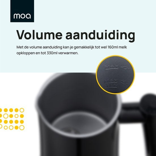 MOA Melkopschuimer Elektrisch - Voor Cappucino en Latte - 3-in-1 - Zwart - BPA-vrij - MF1B