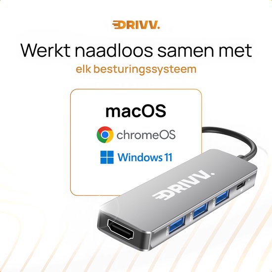 Premium USB C Hub 5 in 1 - HDMI 4K 30Hz - PD 100W - USB 3.0 - USB 20 - USB Splitter - Adapter - Space Grey