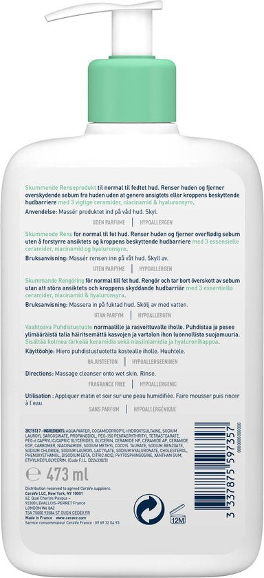 CeraVe Schuimende Reinigingsgel - voor normale tot vette huid - 473ml
