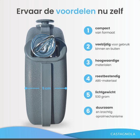 Castagnola Roldrooglijn - Waslijn Uittrekbaar - Waslijndraad - Drooglijn 12 Meter - Draagkracht tot 13 Kg