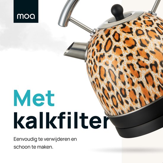 MOA Waterkoker Retro - 1,8 Liter - Elektrische Waterkoker - BPA-vrij - Anti Calcium Filter - RVS - 2200W - Panterprint