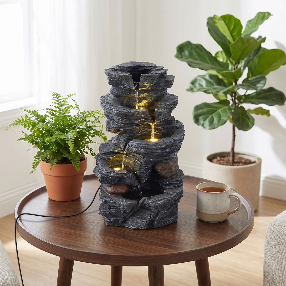 Coast tafelfontein - 5-laags waterval - LED-verlichting - zwart - 27 x 20,5 x 45,5 cm