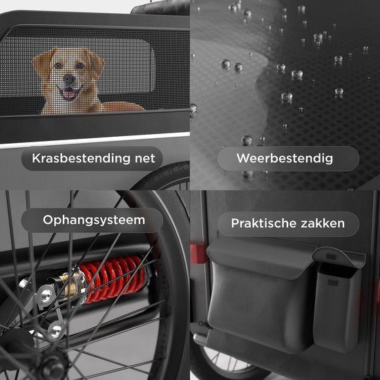 TrevoPet® Hondenfietskar XL - Opvouwbare Fietskar Hond - Hondenkar met Loopplank, Veersysteem & Weerbestendig - Geschikt voor E-Bikes - 45 kg - Grijs