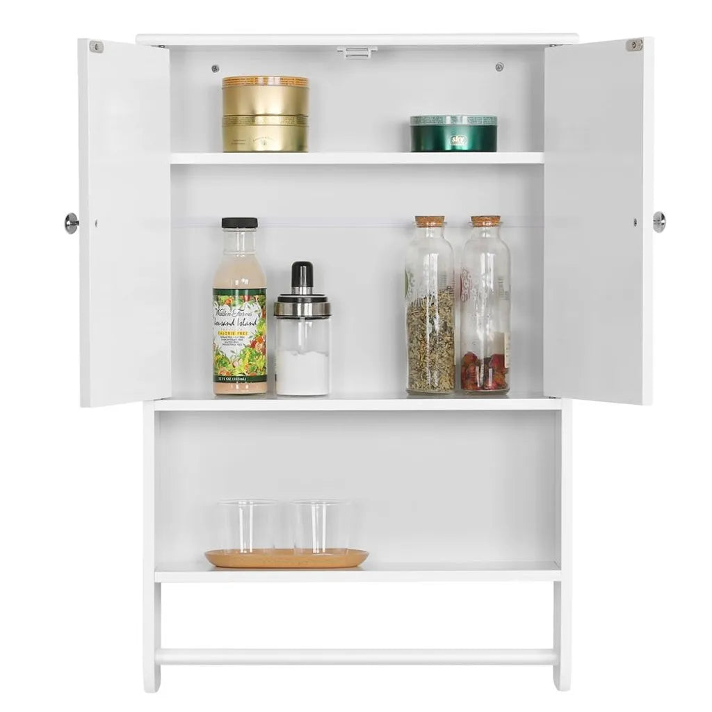 Yaheetech Wandkast Badkamer - Wit - 48,5 x 14 x 73 cm - Handdoekrek, Open Vak, Verstelbare Planken