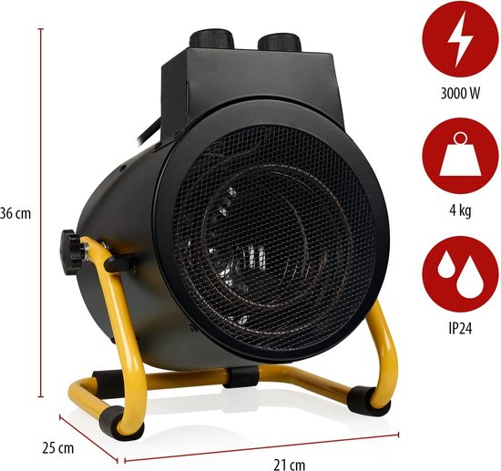 Tristar KA-5061 Industriële Kachel - 1500 W - 3000 W - 3 Standen - Regelbare Thermostaat - IPX4 Spatwaterdicht - Zwart/Geel