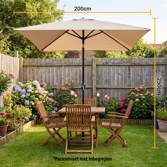 Tristar Stokparasol - Vierkant - 200x200cm - Balkon & Tuin - Kantelbaar - Incl. Beschermhoes - PA-7902 - Beige