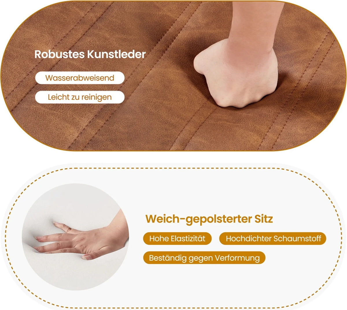 Eetkamerstoelen Set van 2 met Hoge Rugleuning en Metalen Poten Kunstleer Roestbruin