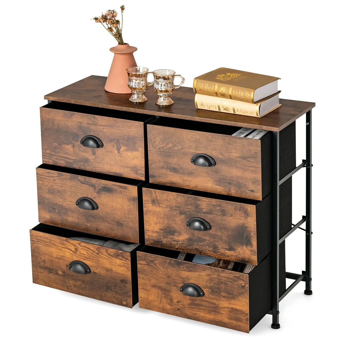 Coast Ladekast - met 6 Laden - Hout - 80 x 30 x 63 cm - Rustiek Bruin