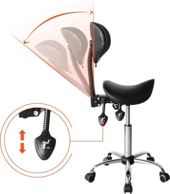 VVD Zadelkruk - Ergonomisch & Verstelbaar - 40 x 36 x 112cm - Zwart