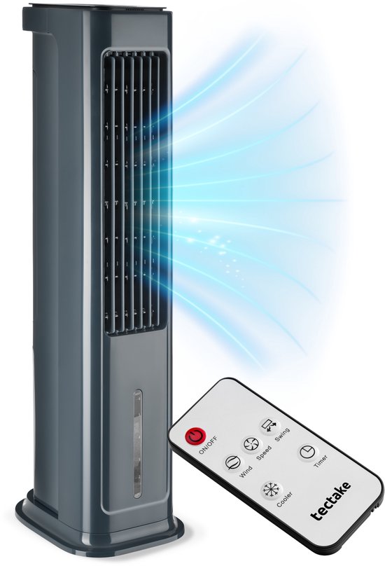 tectake® 4-in-1 Luchtkoeler Alaska - 5L Watertank - 3 Standen - Aircooler - Airco met Zwenkfunctie - Timer - Afstandsbediening - Koelelementen - Luchtbevochtiger - Ventilator - Luchtreiniger - Antraciet