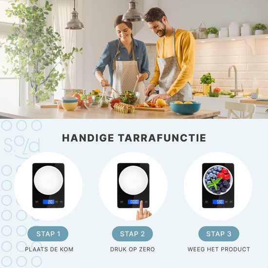 S.old Digitale Keukenweegschaal – Weegschaal Keuken - USB Oplaadbaar - 1gr tot 10kg – Tarra Functie - Zwart - 23x16x3 cm