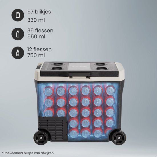 Auronic Elektrische Koelbox - Compressor - 40L - 12V en 240 volt - Camping Koelkast - Frigobox Auto - Met Wielen en Hendel - Zwart