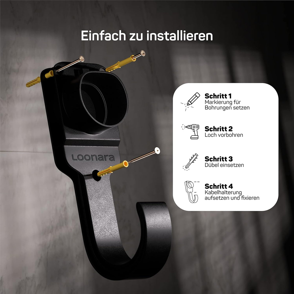 loonara Kabelhouder Voor Elektrische Auto Opladers - Type 2 - Met Muurbevestiging