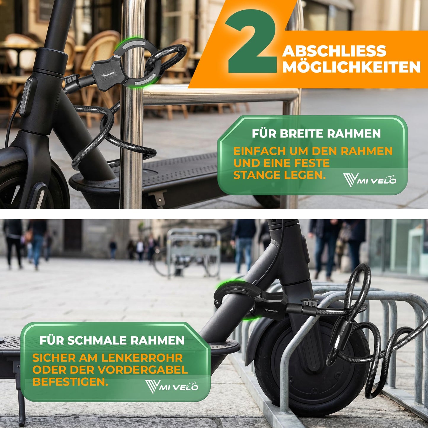MIVELO e scooter slot - handboei kabelslot 120 cm - met sleutel en houder - stalen kern voor scooter en fiets