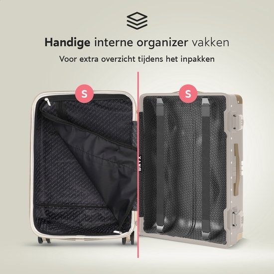 ONYX 2-delige Kofferset - Handbagage met voorvak en Check-in koffer - 35L/100 L - TSA slot - Lichtgewicht Trolley - Aluminium sluiting - Beige