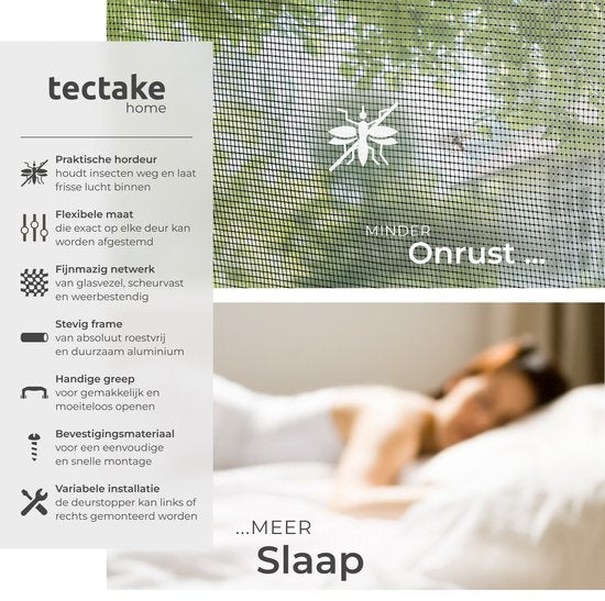 tectake® Hordeur 95 x 210 cm – Insectenhor met Aluminium Frame – Op Maat te Maken – Glasvezel Muggengaas – Weer- en UV-bestendig – Incl. Montagemateriaal – Antraciet