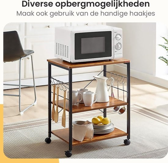 Goliving Keukentrolley – Keukenkast – Keukenrek – Serveerwagen – Keuken Organizer – Modern – 60 x 40 x 89 cm – Bruin