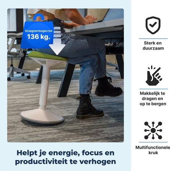 Backerz Wiebelkruk - Ergonomische Wiebel Stoel hoogte 40-60cm - Balanskruk - Zit Sta kruk - Zadelkruk Groen