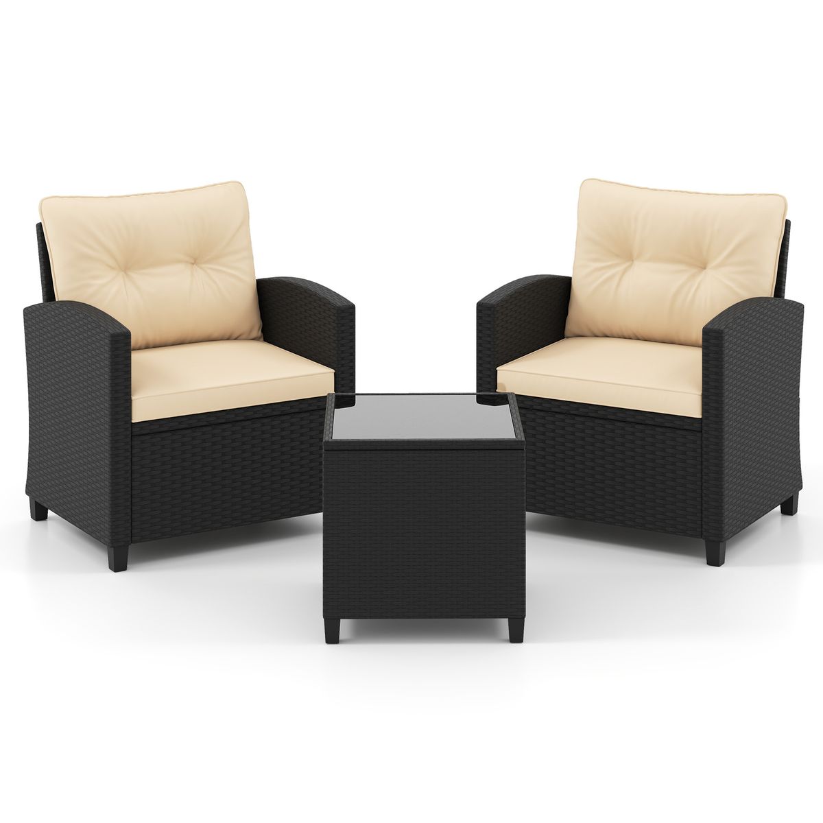 Coast 3-delige loungeset van rotan - met zit- en rugkussens - bijzettafel - beige