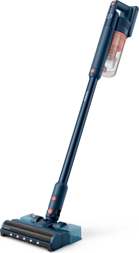 Philips Steelstofzuiger met Dweilfunctie XC5141/01 Aqua - Draadloos en Zonder Zak - Zuigmond met LED Verlichting - Kruimeldief - Batterijduur tot 60 min - Lichtgewicht - Blauw