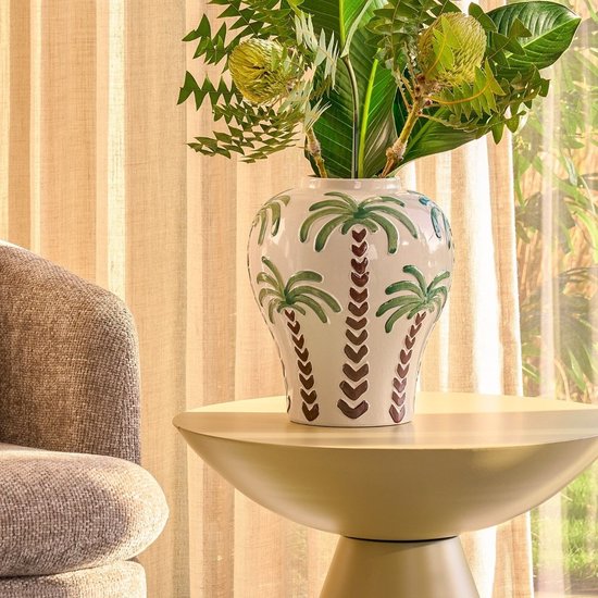 Mica Decorations Celise - Bijzettafel met Ruim Tafelblad voor Binnen - Salontafel Stevig en Stabiel Ontwerp - Nachtkastje Formaat Geschikt voor Woonkamer - H44 x Ø59 cm - Beige