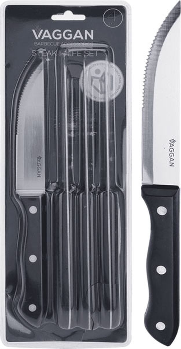 4x BBQ steakmessen set RVS zilver 33 cm - Messenset