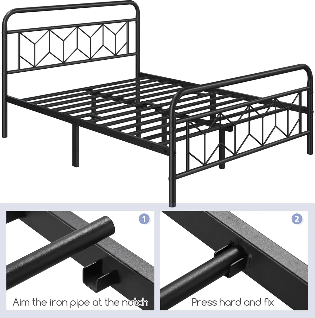 Yaheetech Metalen Bedframe Vintage met Opbergruimte, 140x200 cm, Zwart
