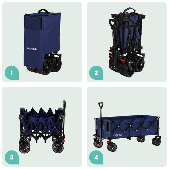 LifeGoods Bolderkar - XXL - Opvouwbaar - 300L - 150KG Draagkracht - Blauw