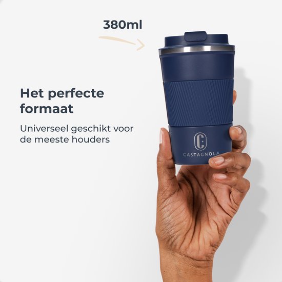 Castagnola Thermosbeker - Koffiebeker To Go - Travel Mug voor Koffie en Thee - Theebeker - 380 ML - RVS - Blauw