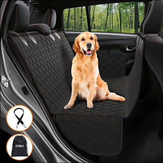 Strex Hondendeken Auto Achterbank en Kofferbak - 137 x 147 CM - Beschermhoes - Hondenkleed - Honden Deken Auto Achterbank - Incl. Hondenriem En Opbergzak - ZWART
