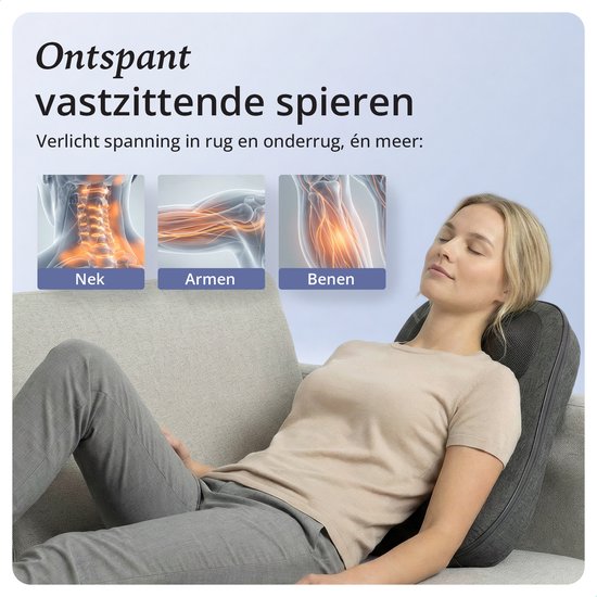 Lifeproducts Massage Apparaat voor Rug - Rugmassage Apparaat - Shiatsu Massagekussen - Massage Apparaten met Warmtefunctie