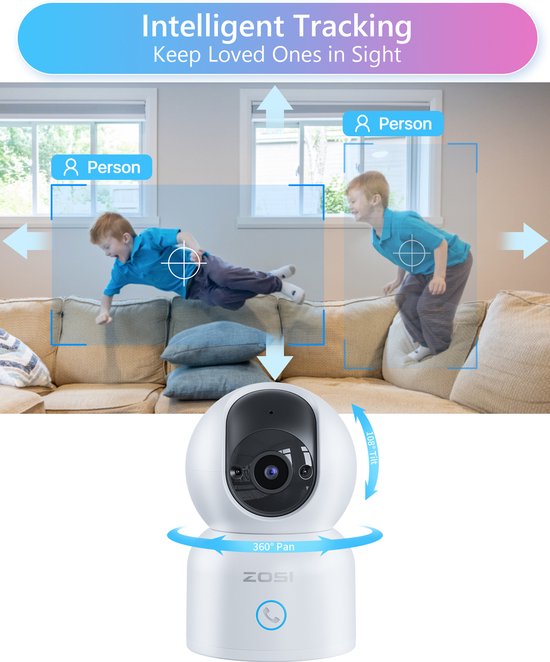 Fuegobird ZOSI C518 Indoor IP Camera - 3MP - Intercomfunctie - Beveiligingscamera - Huisdiercamera - Baby camera - Compatibel met 2.4G/5G WIFI - Werkt met app - Wit