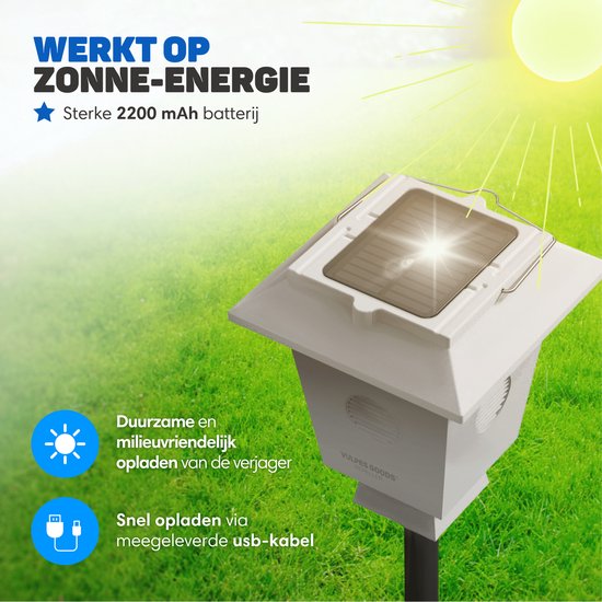 Vulpes Goods Vogelverjager – Ultrasoon & Waterdicht – 16 x 16 x 20 cm – Wit