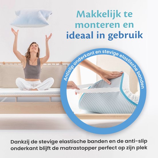 Ella Topper Matras 180x200 cm – Voorzien Van Gel-infused Traagschuim En Moon Foam En Wasbare Bamboe Hoes – Voor Slaapkamer – Lichtgrijs Traagschuim En Moon Foam – 7 cm – Medium Hardheid