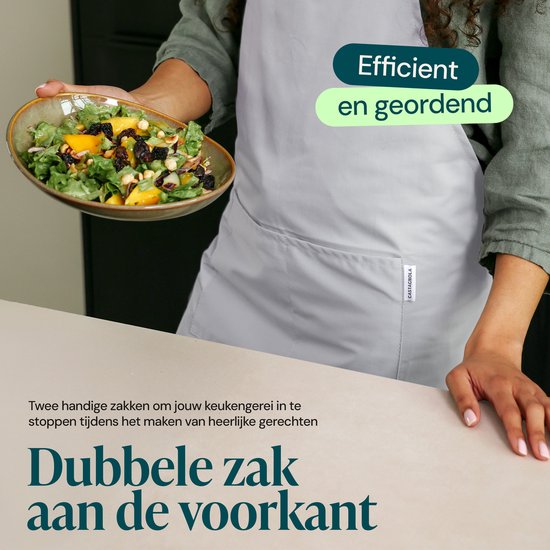 Castagnola keukenschort - Water- en vuilafstotend - Professioneel Kookschort - BBQ Schort voor Dames en Heren - Unisex - Verstelbare Gesp - Extra Grote Vakken - Lichtgrijs