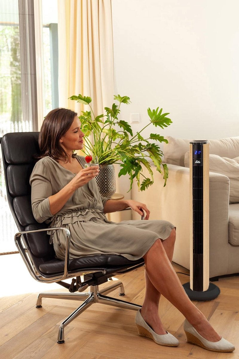 Solis Easy Breezy 757 Torenventilator - Ventilator Staand met Afstandsbediening - Timerfunctie - 44,8 dB - 91 cm Hoog - Wood Effect