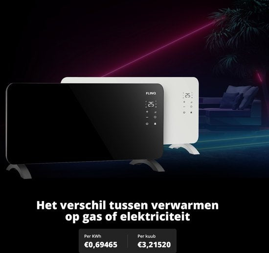 FlinQ Slimme Paneelverwarmer met WiFi - Verwarming elektrisch - Verwarmingspaneel - Elektrische kachel - Convectorkachel - Portable Heater - 2000W - Zwart